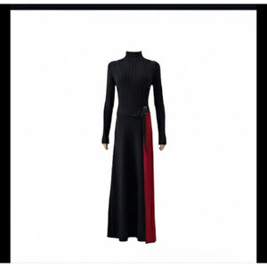 Dalia MacPhee Black Red Ribbed Maxi Dress size M